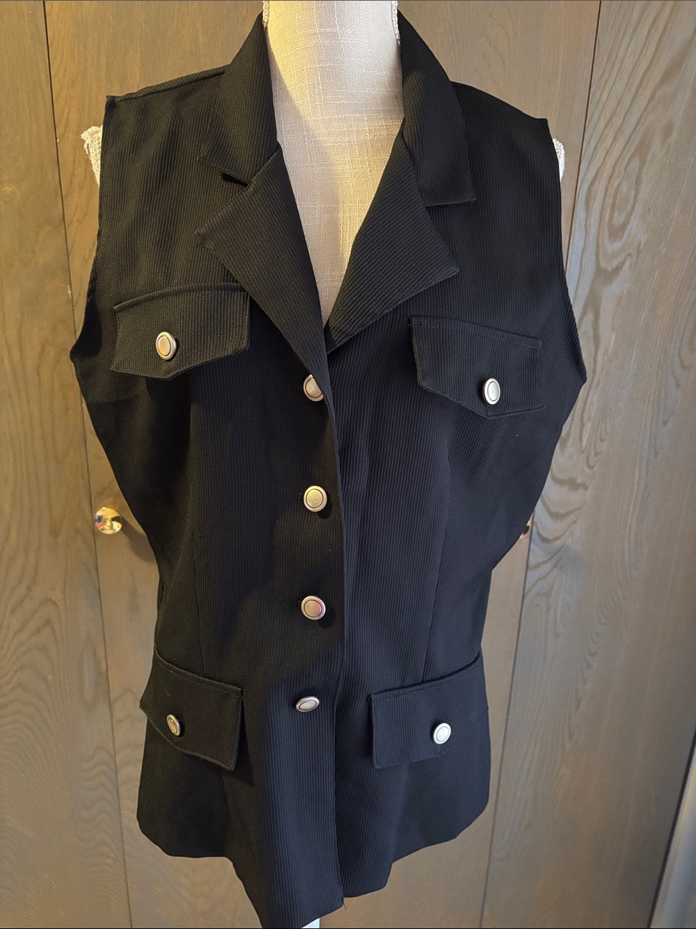 Vintage 90s Inclinations Vest Black Collared Polyester En Vogue 80s